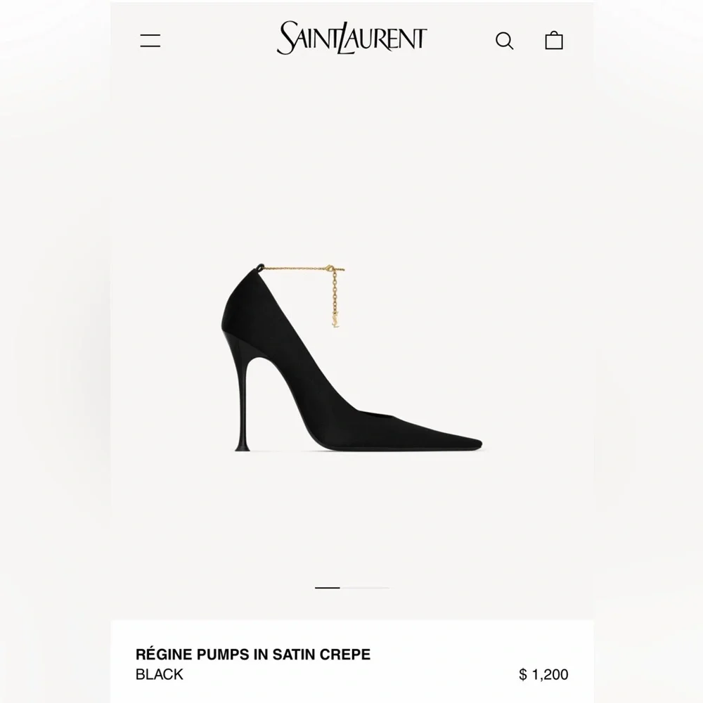 Saint Laurent Black Régine Satin Crepe Pumps with Gold Chain